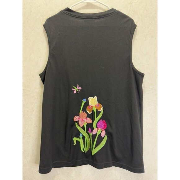 TE QUACKER FACTORY Women's Black Floral Embroidered Vest Grandma Core LARGE - Picture 2 of 7